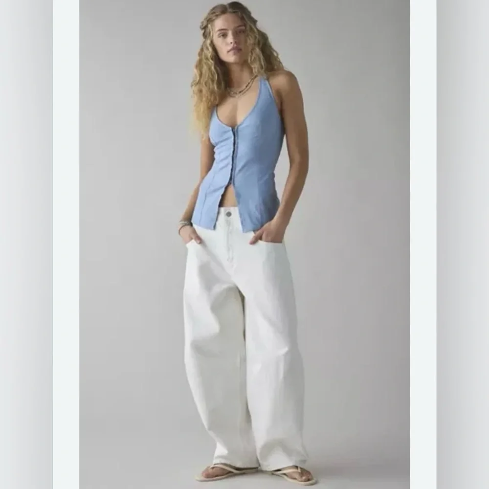 Urban Outfitters UO Sari Seamed Linen-Blend Halter Vest Top Neutral Womens NWT